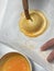 Pithivier french pastry pie being made and glaze