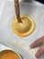 Pithivier french pastry pie being made and glaze