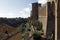 Pitigliano, one of the best town in Tuscany, Italy. Panoramic view of the defense wall around the city.