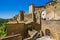 Pitigliano Tuscany Italy perched on a tuff cliff, Old Town and alleys