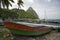 The pitons and boat St Lucia