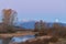 Pitt River and Golden Ears Mountain at sunset and moonrise