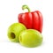 Pitted green olives and red bell pepper