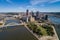 Pittsburgh Cityscape and Business District, Downtown Fort Duquesne Bridge in Background. Rivers in and Bridges in Background.