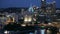 Pittsburgh cityscape with business district and rivers in Background. Point State Park and Fountain