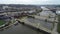 Pittsburgh Cityscape in cloudy day, Pennsylvania. Daytime with business district and river with three bridges in background. PNC