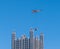 Pittsburgh, Pennsylvania, USA 2-6-21 A sky crane helicopter delivering a air conditioning unit to the top of the PPG building in d