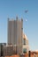 Pittsburgh, Pennsylvania, USA 2-6-21 A sky crane helicopter delivering a air conditioning unit to the top of the PPG building in d