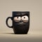 Pixar Style Tired Grumpy Mug: Black Coffee Mug With Angry Face