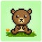 Pixel 8 bit brown bear sitting. Animal game assets in vector