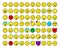 Pixel 8 bit yellow circles with smile collection. Isolated objects on white background. Different Emotions sign. Vector