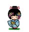 Pixel of anime girl dressed in kimono.