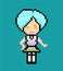 Pixel anime girl with short blue hair and yellow eyes