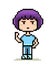 Pixel anime sport boy with purple hair, blue clothes