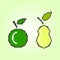 Pixel apple and pear. Vector illustration on a yellow background.