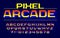 Pixel Arcade alphabet font. Digital gradient letters and numbers. Pixel background.