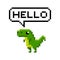 Pixel art 8-bit cartoon dinosaur saying hello - isolated vector illustration