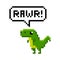 Pixel art 8-bit cartoon dinosaur saying rawr - isolated vector illustration