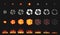 Pixel art 8 bit fire objects. Nuclear explosion. Game icons set. Comic boom flame effects. Bang burst explode flash