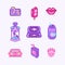 Pixel art 8 bit objects. Retro digital game assets. Set of Pink fashion icons. Vintage girly stickers. Arcade Computer