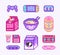 Pixel art 8 bit objects. Retro digital game assets. Set of Pink fashion icons. Vintage girly stickers. Arcade Computer