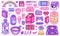 Pixel art 8 bit objects. Retro digital game assets. Set of Pink fashion icons. Vintage girly stickers. Arcade Computer