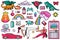 Pixel art 8 bit objects. Retro digital game assets. Set of Pink fashion icons. Vintage girly stickers. Arcades Computer