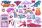 Pixel art 8 bit objects. Retro digital game assets. Set of Pink fashion icons. Vintage girly stickers. Arcades Computer
