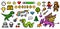 Pixel art 8 bit objects. Retro game assets. Set of icons. Vintage computer video arcades. Characters dinosaur pony