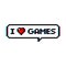 Pixel art 8-bit speech bubble saying i love games with heart icon - isolated vector illustration