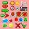 Pixel art arrows, buttons, 8-bit elements.