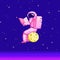 Pixel art astronaut. Spaceman 8 bit objects. Space art, digital icons. cosmonaut on the moon. Retro assets. Vintage game