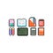 Pixel art book and stationery icon design set.