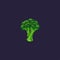 Pixel-art Broccoli. Whole broccoli on blue background.