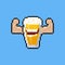 Pixel art cartoon beer mug character flex the muscle.