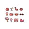 Pixel art cartoon pink summer icons design set.