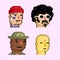 Pixel art characters tattoo punk, retro guy, scout, monk. NFT avatars concept vector illustration.