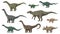Pixel art dino characters, 8 bit game dinosaurs
