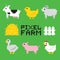 Pixel art farm animals isolated vector set