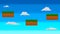 Pixel art game background. Picturesque landscape with floating platforms and clouds in the sky. Platformer 8 bit. Vector