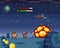 Pixel art game location, cosmic area, unknown galaxy. Spacemen fighting with foreign planet monster