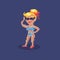 Pixel art girl character. Young woman in a swimsuit on vacation