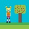 Pixel art girl park tree