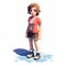 Pixel Art: Girl Standing On Snow - Low Poly, Hyperrealistic Rendering