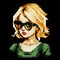 Pixel Art Girl In Sunglasses: Dark Yellow And Dark Green Palette Knife Work