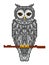 Pixel art gray forest horned owl sitting on a branch