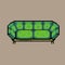 Pixel art green sofa vector illustration for games