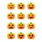 Pixel art halloween pumpkin icon set. 8 bit pumpkin in retro style. Halloween pumpkin lanterns isolated on white background