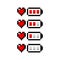 Pixel art heart and battery red icon 8-bit - isolated vector illustration