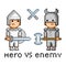 Pixel art hero and enemy